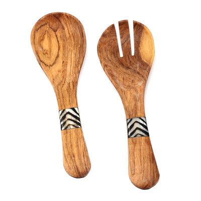 Small Olive Serving Set with inlaid Bone Handles 8 inch