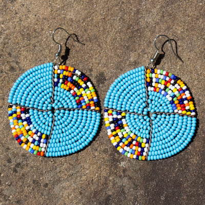 Maasai Bead Tuquoise and Multicolor Circle Earrings