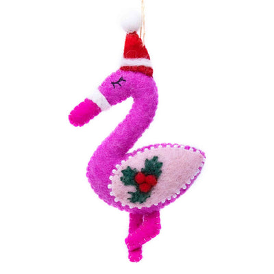Flamingo Santa Handmade Felt Ornaments, Set of 2