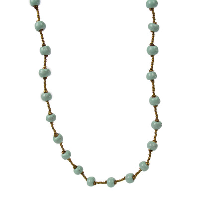 Handcrafted Clay Bead Short Necklace from Haitian Artisans, Mint Blue