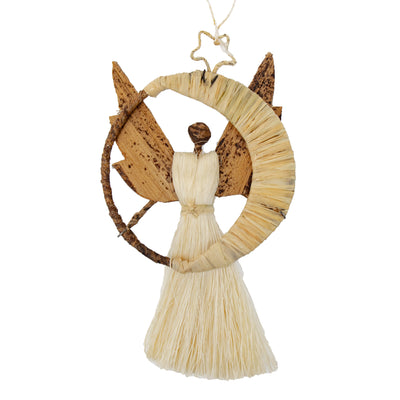 Angel Swinging on Crescent Moon Ornament, Sisal and Banana Fiber