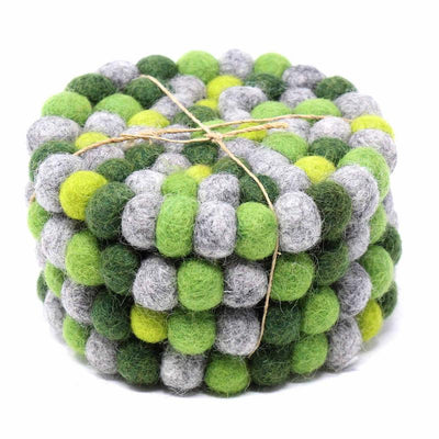 Felt Ball Coasters: 4-pack, Chakra Greens