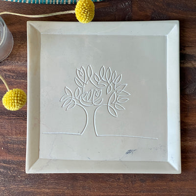 Soapstone Tree of Life Design Square Appetizer Plate