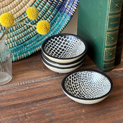 Soapstone Mudcloth Design Carved Dishes, Set of 4