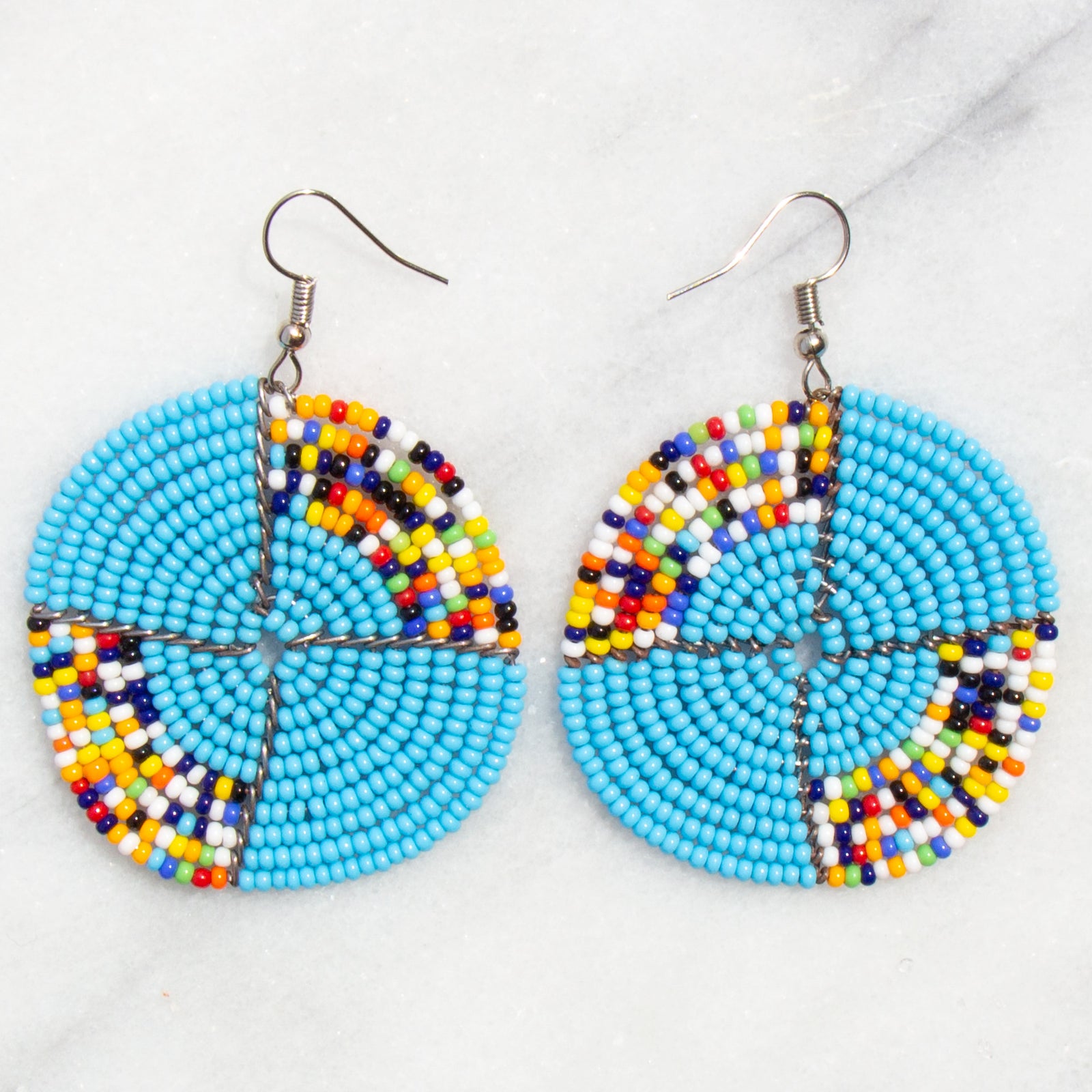Maasai Bead Tuquoise and Multicolor Circle Earrings