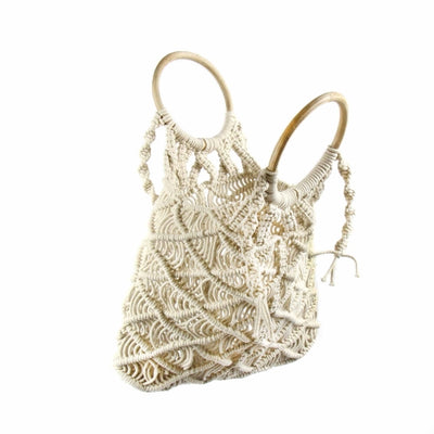 Macrame Bag with Wooden Handle