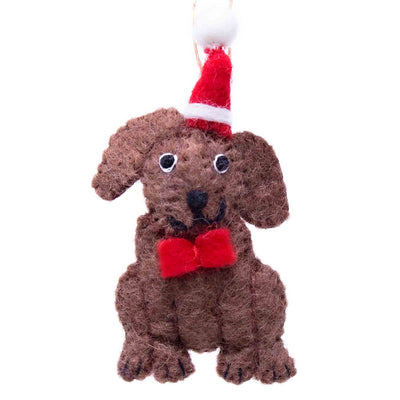 Chocolate Labrador Dog Santa Handmade Felt Ornaments, Set of 2