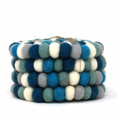 Felt Ball Coasters: 4-pack, Ice Blue