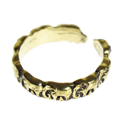 Handmade Embossed Elephant Band Ring in Antique Gold Brass