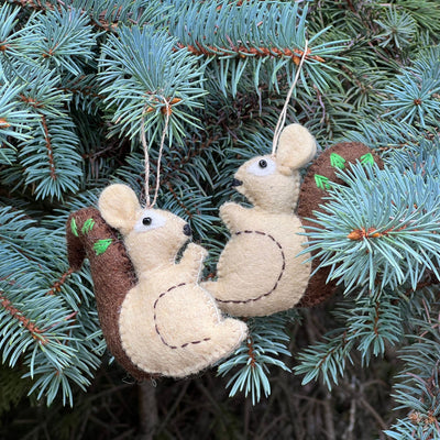 Squirrel Handmade Felt Ornaments, Set of 2