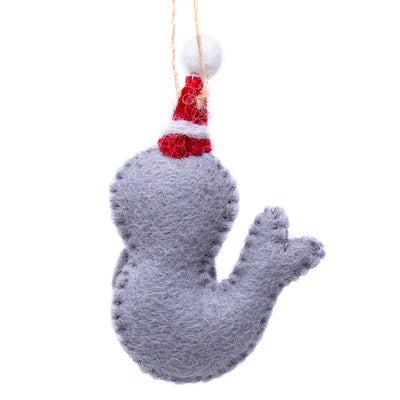 Seal Santa Handmade Felt Ornaments, Set of 2