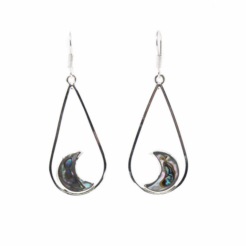 Alpaca Silver Abalone Half Moon Teardrop Earrings