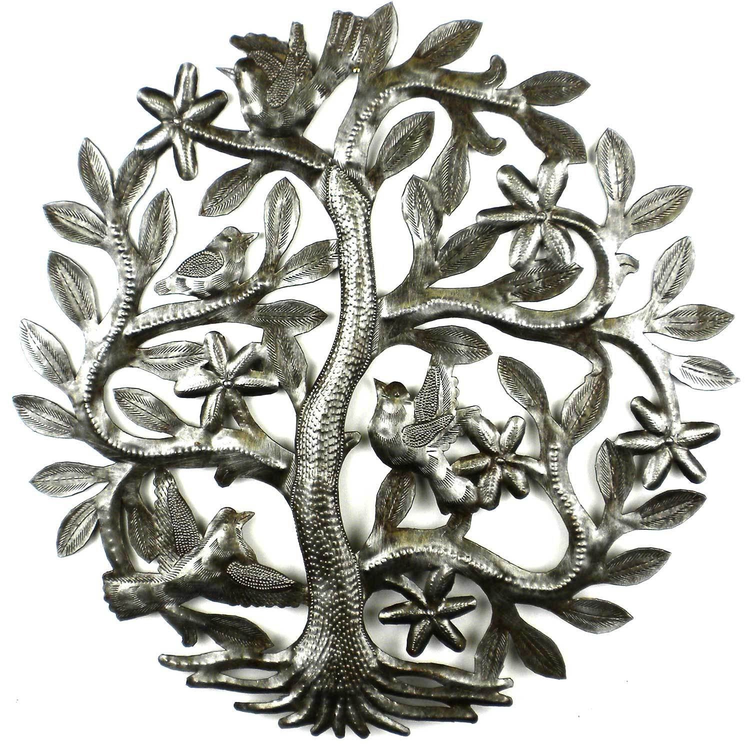 Tree of Life Birds Haitian Steel Drum Wall Art, 14"