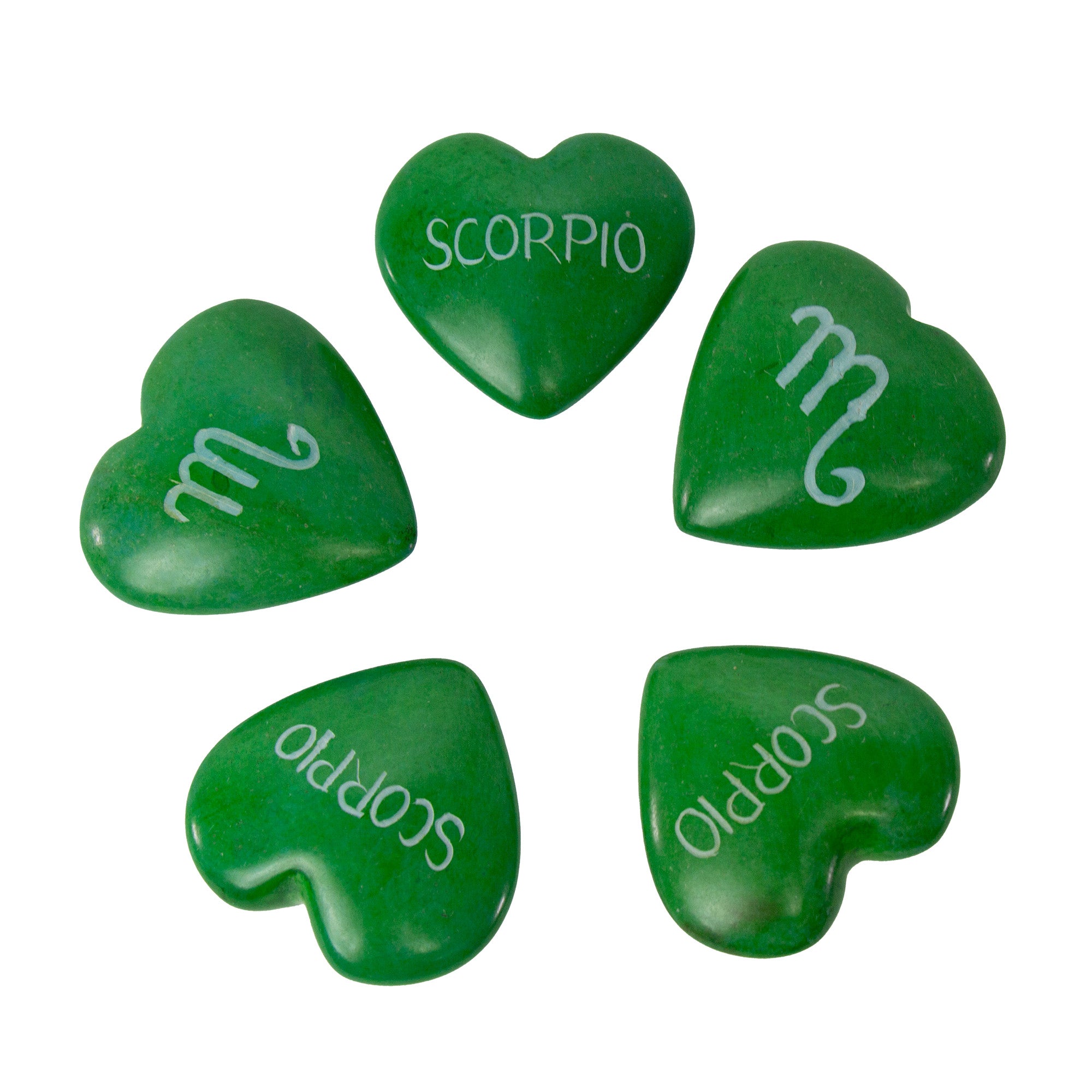 Handcarved Zodiac Kisii Soapstone Hearts, Set of 5: SCORPIO