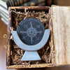 Compass Soapstone Sculpture, Light Gray Stone in Banana Fiber Box