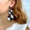 Maasai Bead Double Circle Dangle Earrings, White and Black