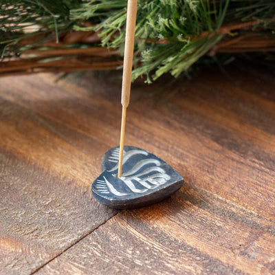 Grey Heart Soapstone Incense Holder with Patchouli Incense Sticks