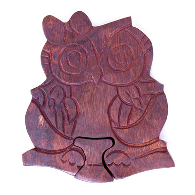 Handmade Mama Owl with Babies Sheesham Wood Puzzle Box