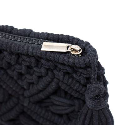 Macrame Clutch with Tassel, Black