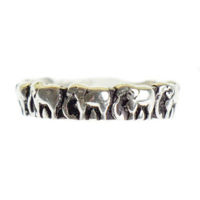 Handmade Embossed Elephant Band Ring in Antique Silver Brass