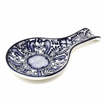 Encantada Handmade Pottery Spoon Rest, Blue Flower