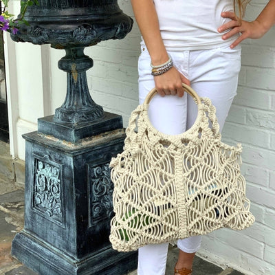 Macrame Bag with Wooden Handle