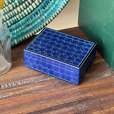 Soapstone Carved Box, Blue Tribal Etching