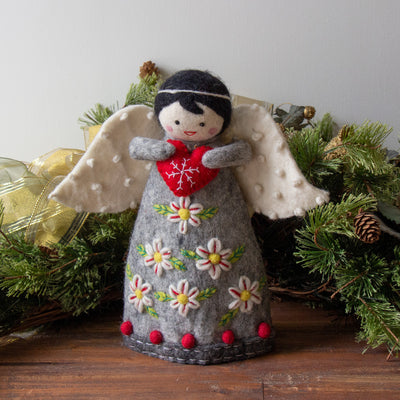 Handcrafted Felt Angel Tree Topper/Tabletop Décor, Grey