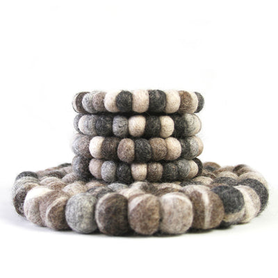 Felt Ball Trivet: Round, Tie Dye Grey