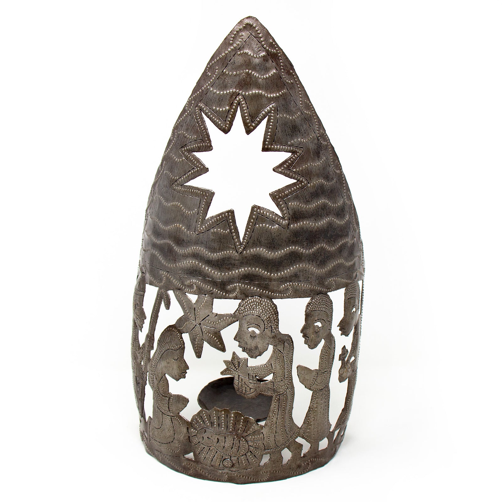 Nativity Wisemen Candle Holder Haitian Steel Drum Tabletop Décor, 13" x 7"