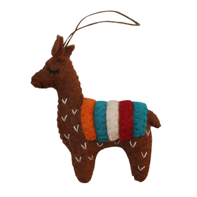 Tan and Brown Llama Duo Handmade Felt Ornaments, Set of 2