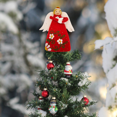 Handcrafted Felt Angel Tree Topper/Tabletop Decor, Red