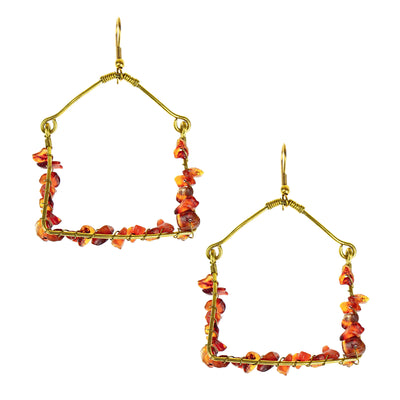 Handmade Carnelian Uncut Stone Brass Geometric Earrings