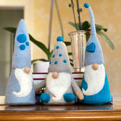 Handmade Felt Winter Blues Gnome Trio Set