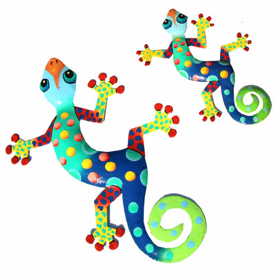 13 inch Painted Metal Drum Art Gecko - Florida Design