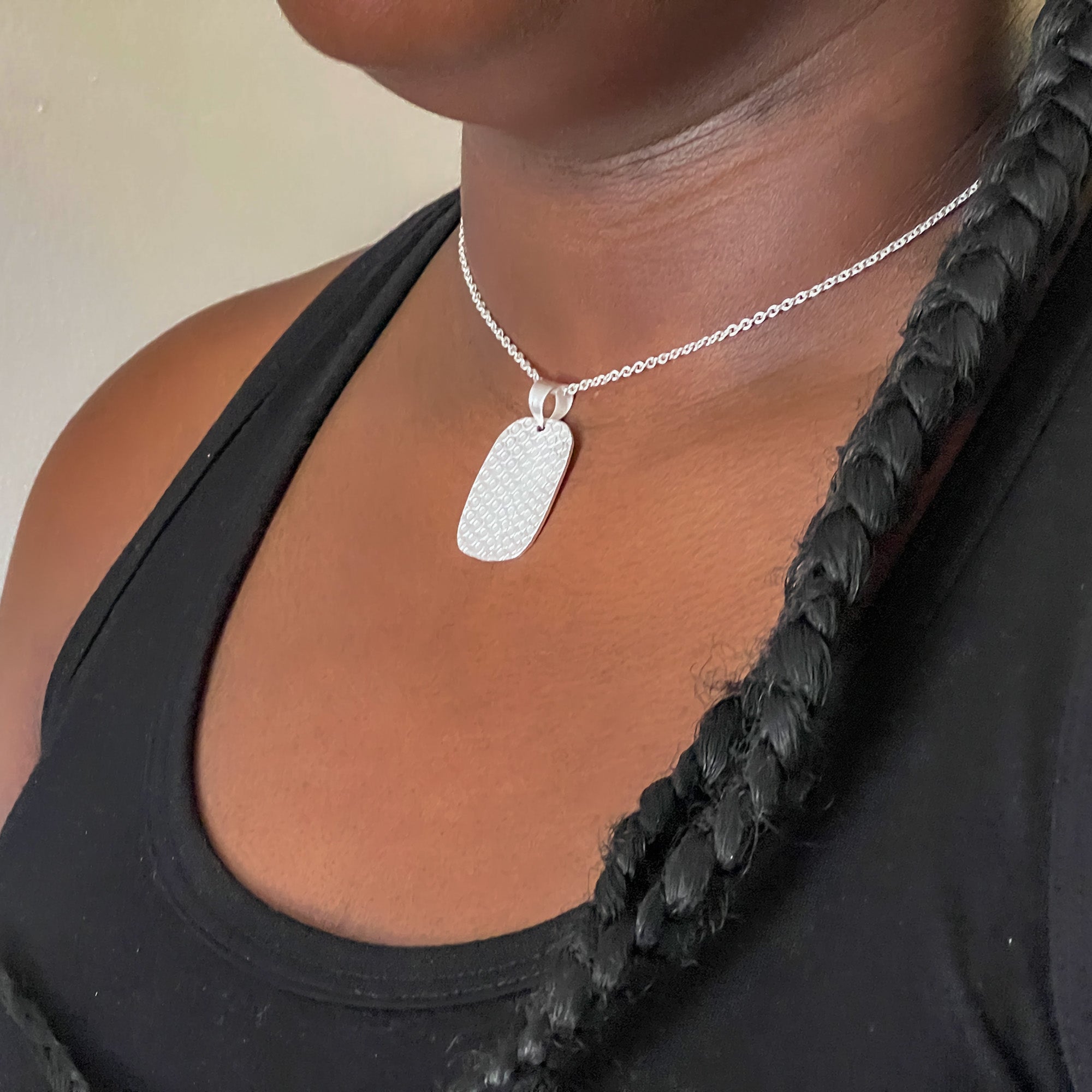 Handmade Hammered Dog Tag Pendant Matte Silver Finish Necklace Gifts With Humanity