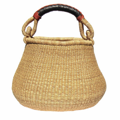 Bolga Pot Basket, Natural with Neutral Handle