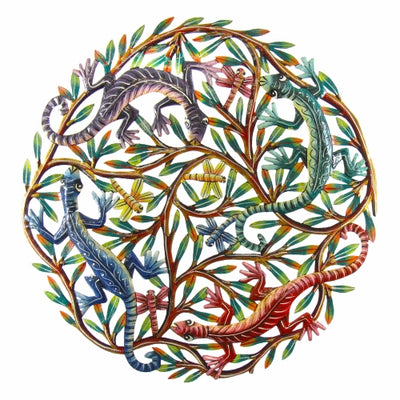 Four Geckos Haitian Steel Drum Wall Art, 24"