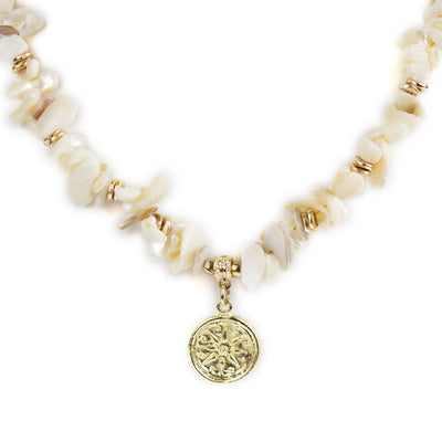 Handmade Shell Choker Necklace with Golden Pendant