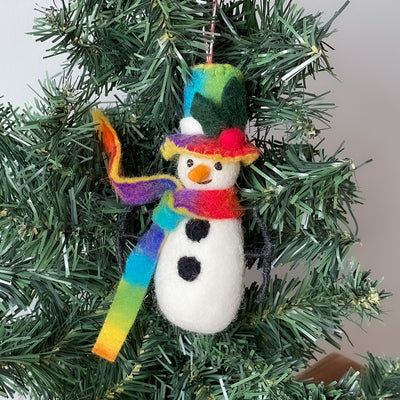 Snowman and Rainbow Heart Handmade Felt Ornaments, Set of 2