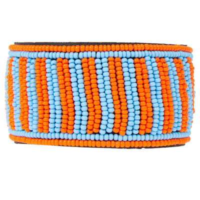 Maasai Bead Leather Cuff Bracelet, Orange and Turquoise