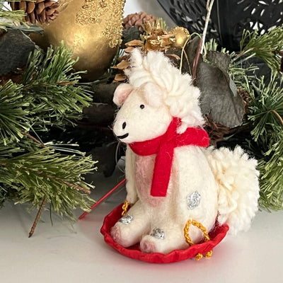 Handmade Sledding Unicorn Felt Ornament