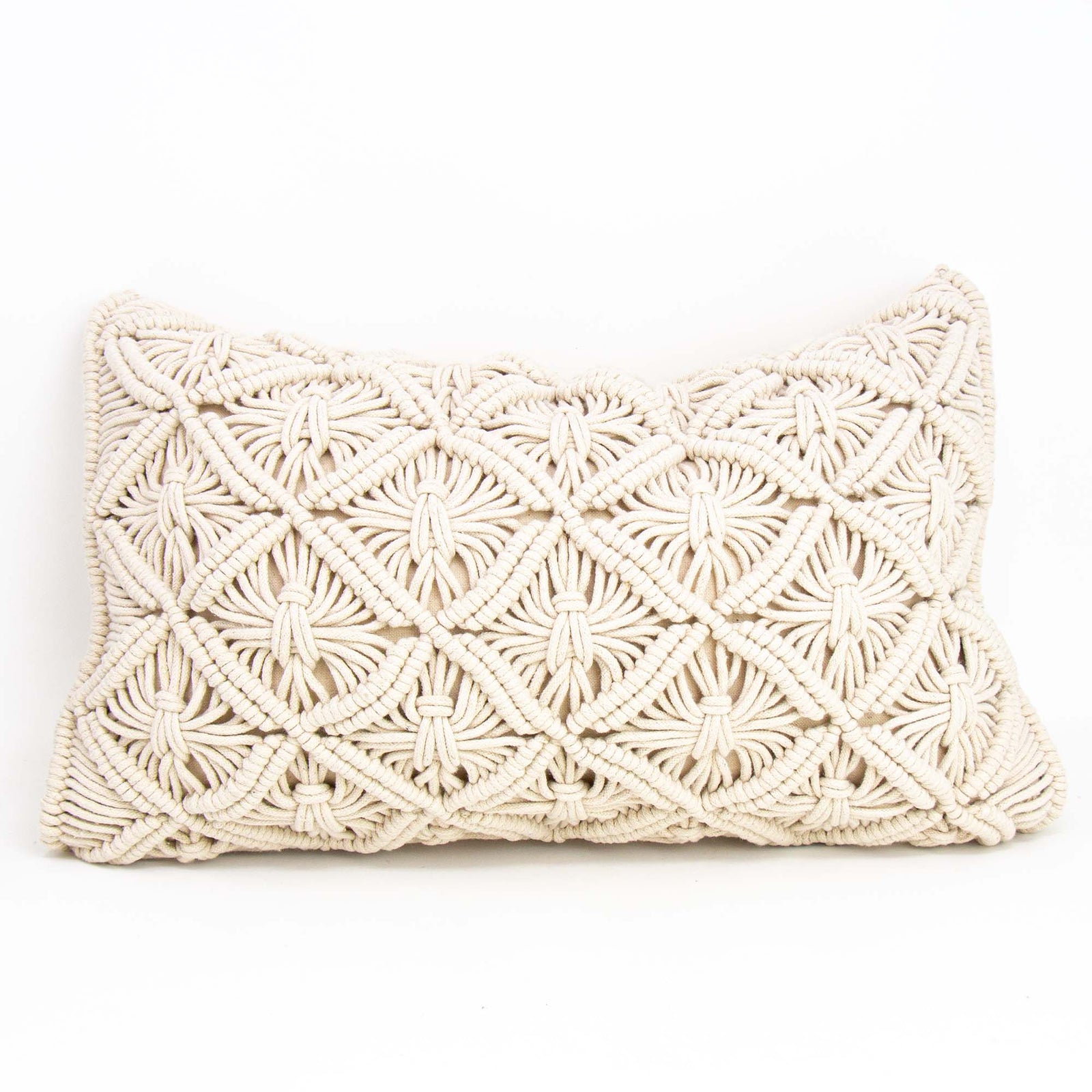 Macrame Pillow, Rectangular Beige with Insert