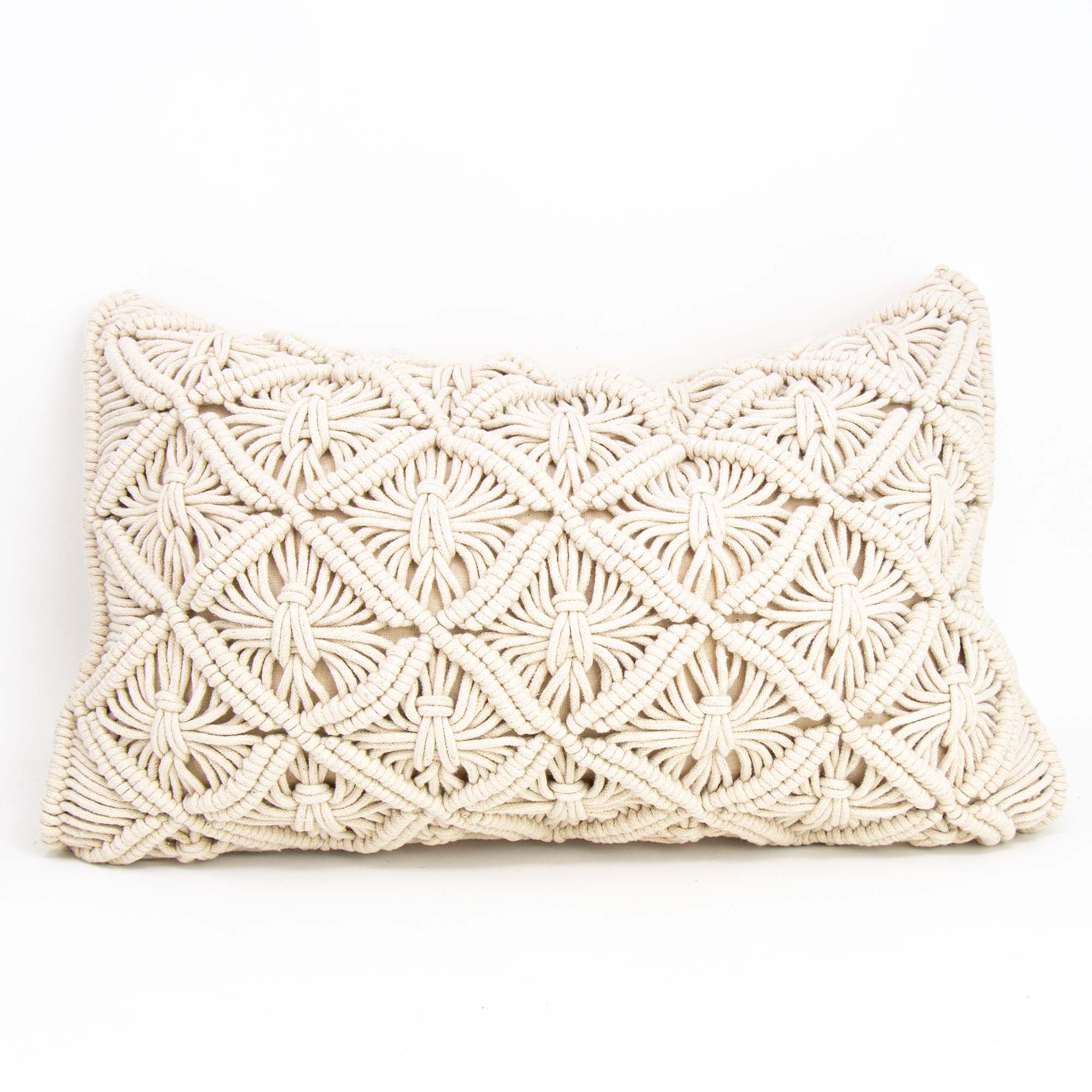 Macrame Pillow, Rectangular Beige with Insert