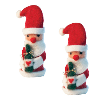 Handmade Felt St. Nick Santa Wine Bottle Toppers, Set of 2