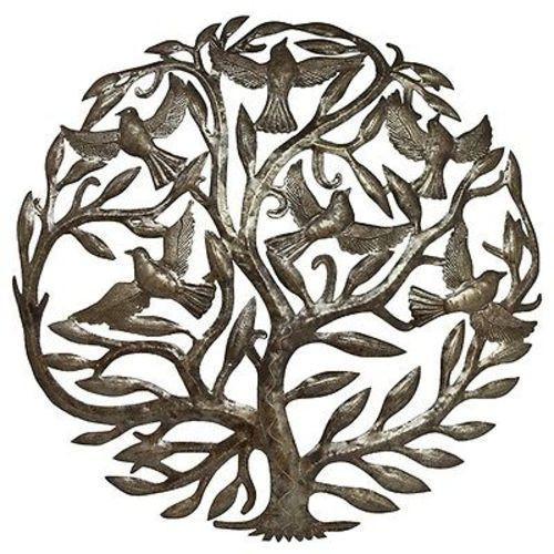 Tree of Life and Birds in Flight Haitian Steel Drum Wall Art, 24"