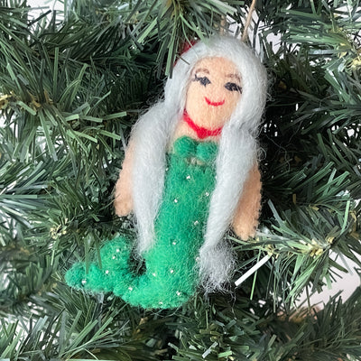 Holiday Mermaid Handmade Felt Ornaments, Set of 2