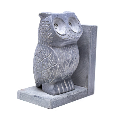 Handmade Mama & Baby Owl Book Ends, Carved Palewa Stone