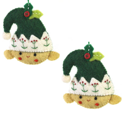 Christmas Elf Handmade Felt Ornaments, Set of 2