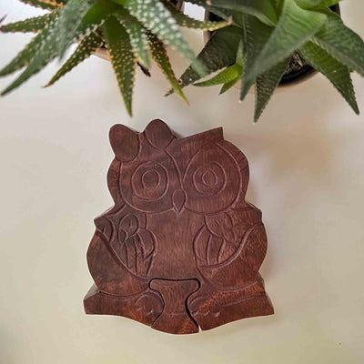 Handmade Mama Owl with Babies Sheesham Wood Puzzle Box